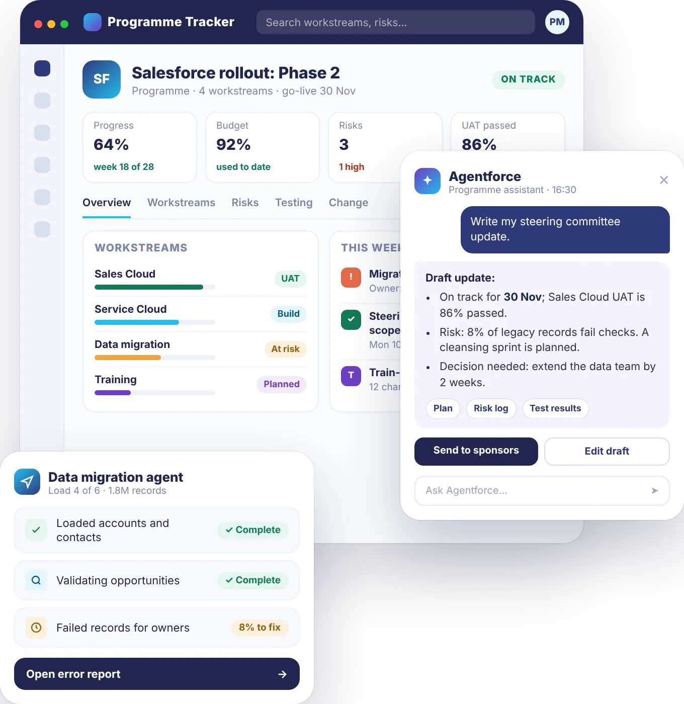 Programme Tracker with Agentforce assistant and AI agent